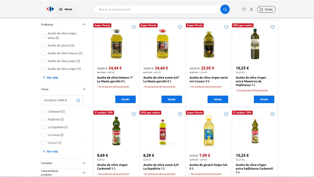 aceite de oliva en oferta en Carrefour