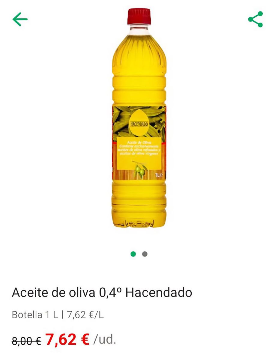 Precio del aceite de oliva en Mercadona 1L suave