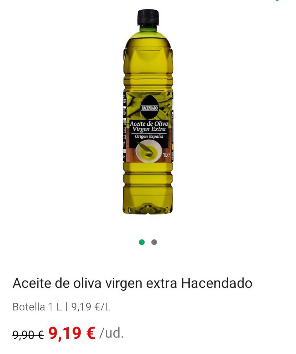 El precio del aceite de oliva virgen extra Hacendado 1L