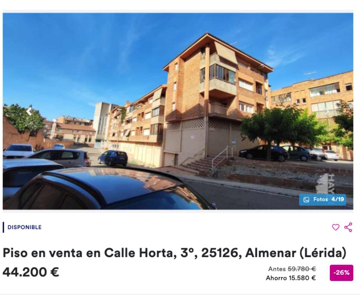 Piso en venta en Almenar por un precio de 44.200 euros 