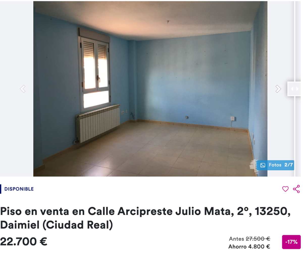 Piso en venta en Daimiel (Ciudad Real) por un precio de 22.700 euros