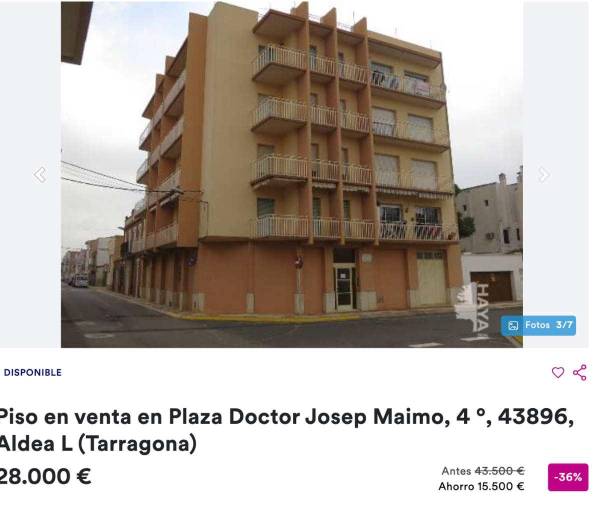 Piso en venta den l’Aldea (Tarragona) por un precio de 28.000 euros