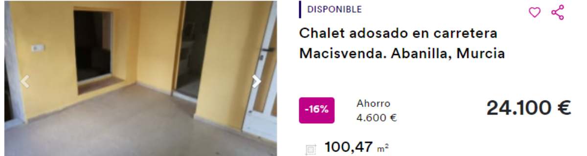 Chalet adosado en venta en Abanilla (Murcia) por un precio de 24.100 euros