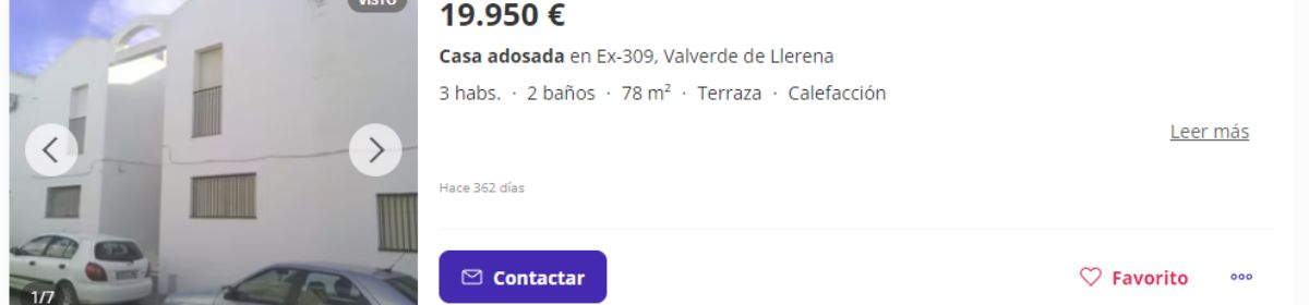 Casa adosada en venta en Valverde de Llerena por un precio de 19.950 euros