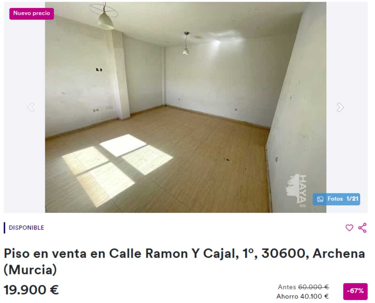 Piso en venta en Archena (Murcia) por un precio de 19.900 euros