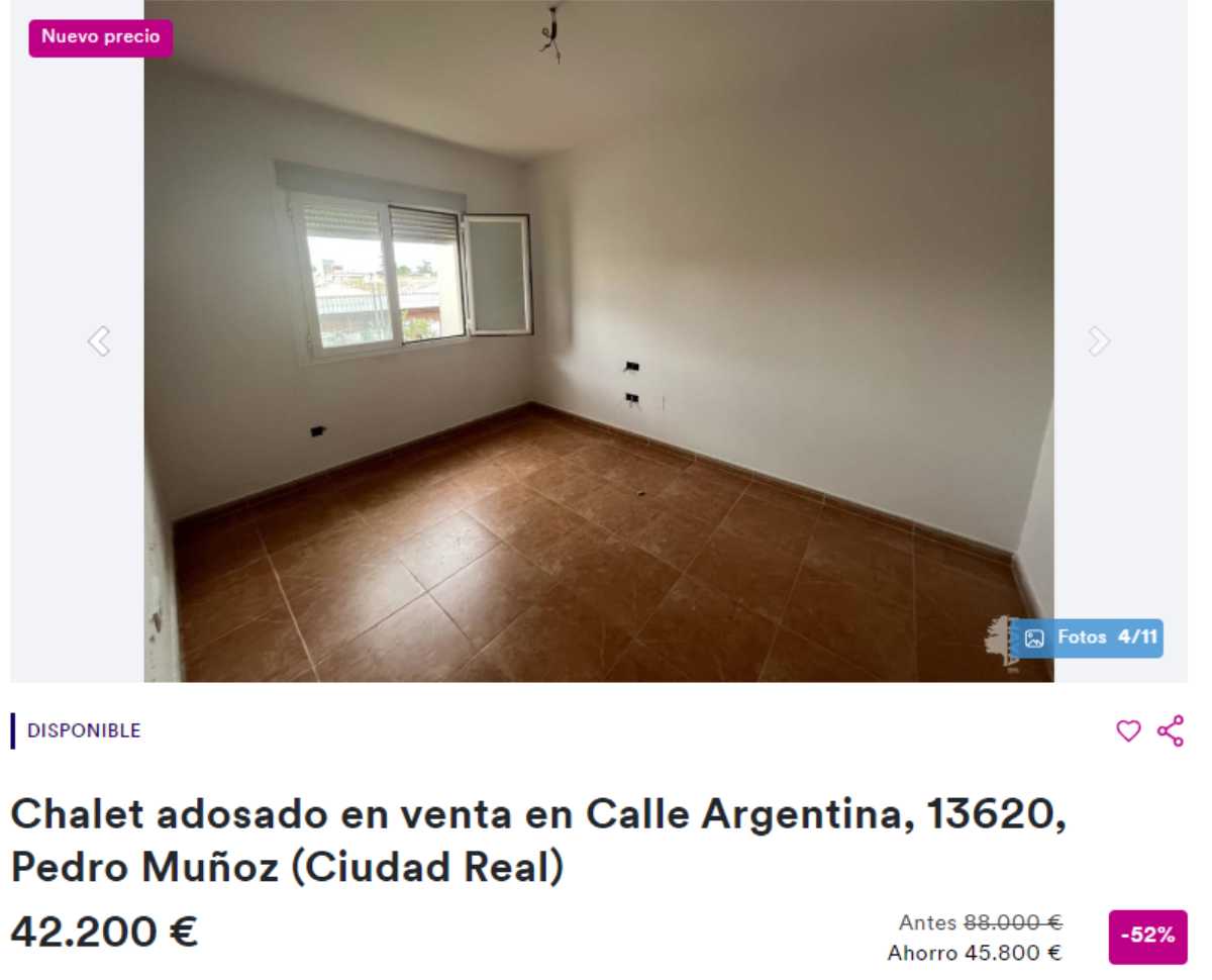 Chalet adosado en venta en Pedro Muñoz (Ciudad Real) por un precio de 42.200 euros
