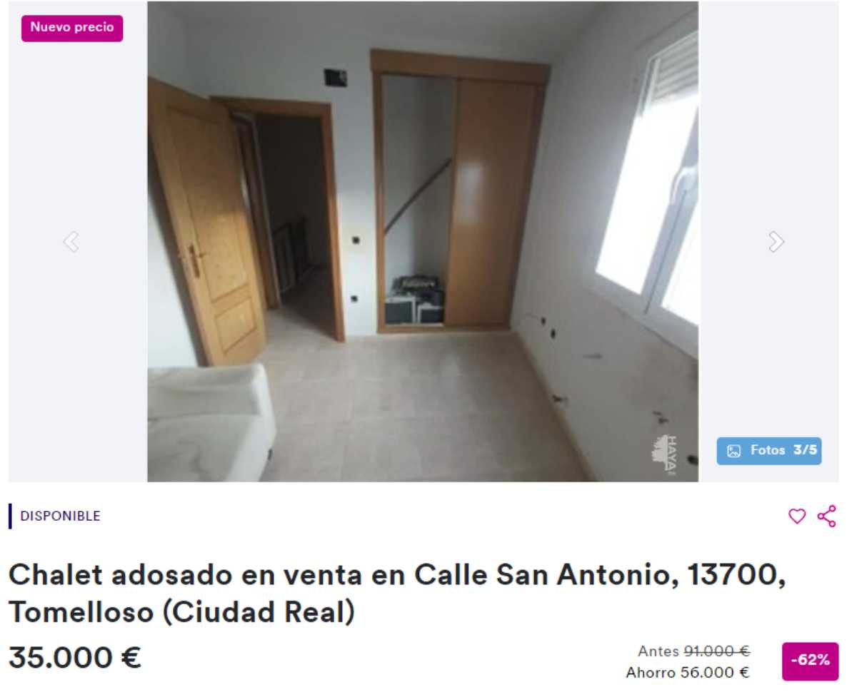 Chalet adosado en venta en Tomelloso (Ciudad Real) por un precio de 35.000 euros