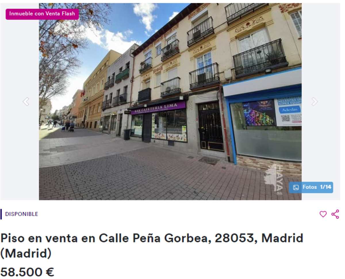 Piso en venta en Madrid por un precio de 58.500 euros