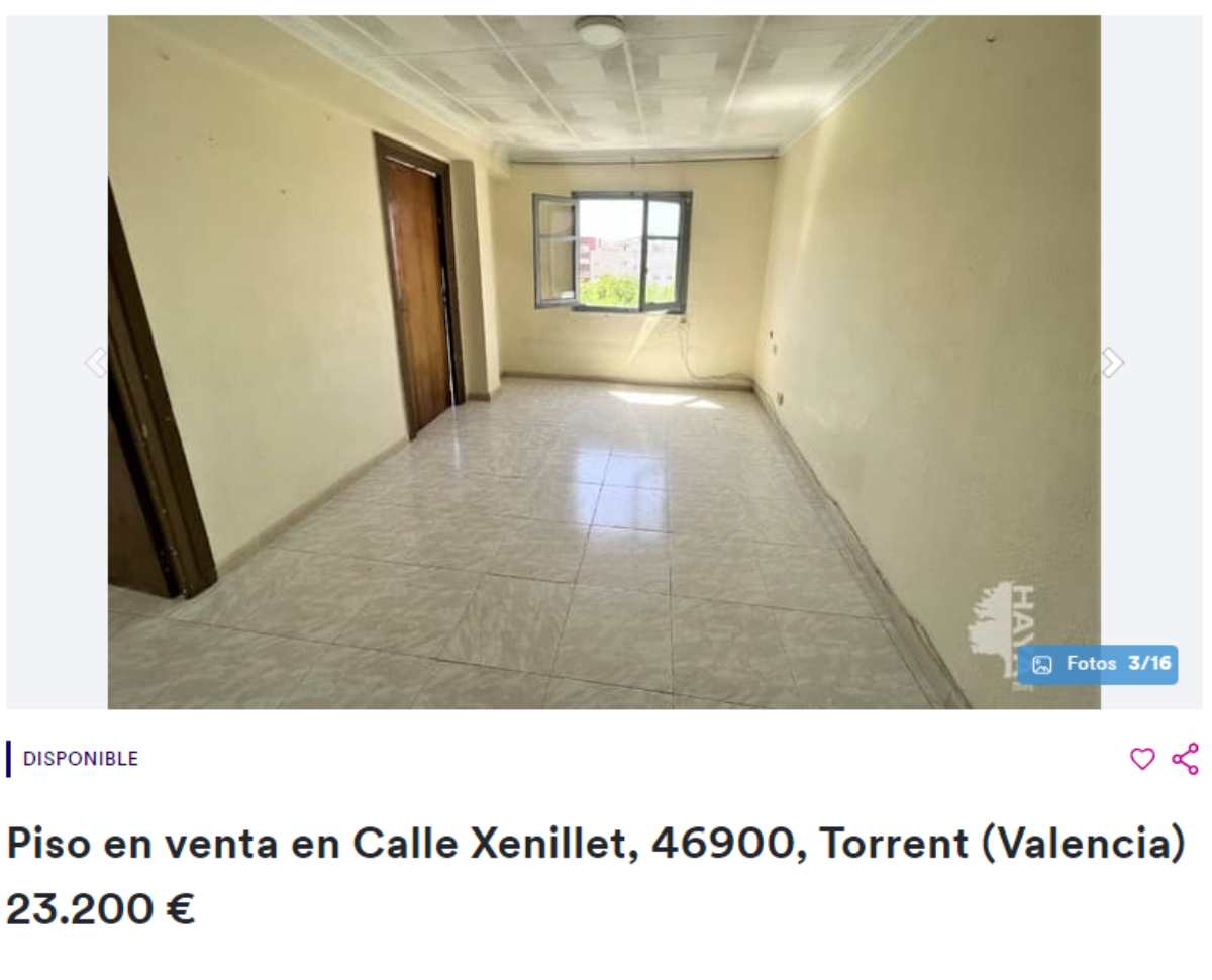 Piso en venta en Torrent (Valencia) pon un precio de 23.200 euros