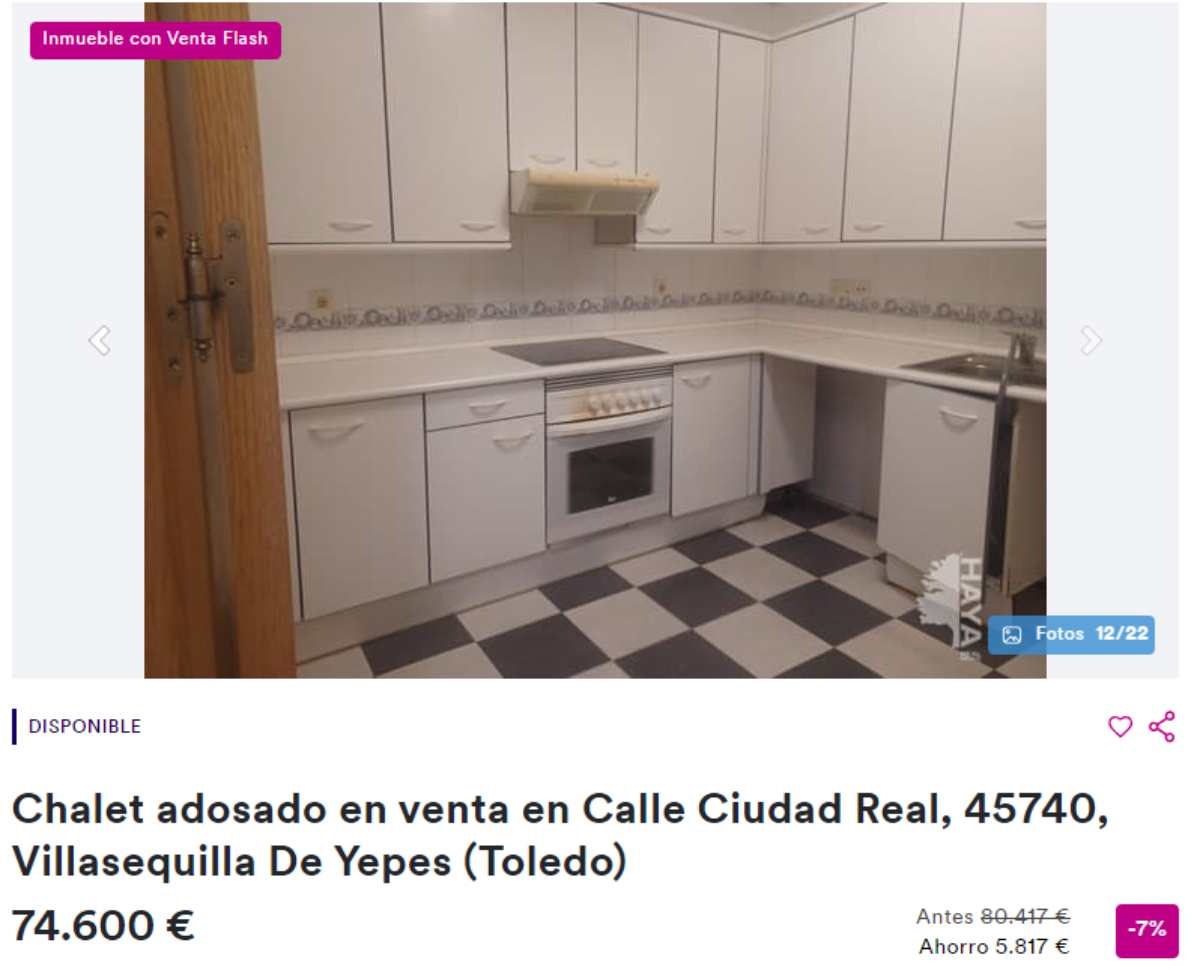 Chalet adosado en venta en Villasequilla de Yepes (Toledo) por un precio de 74.600 euros