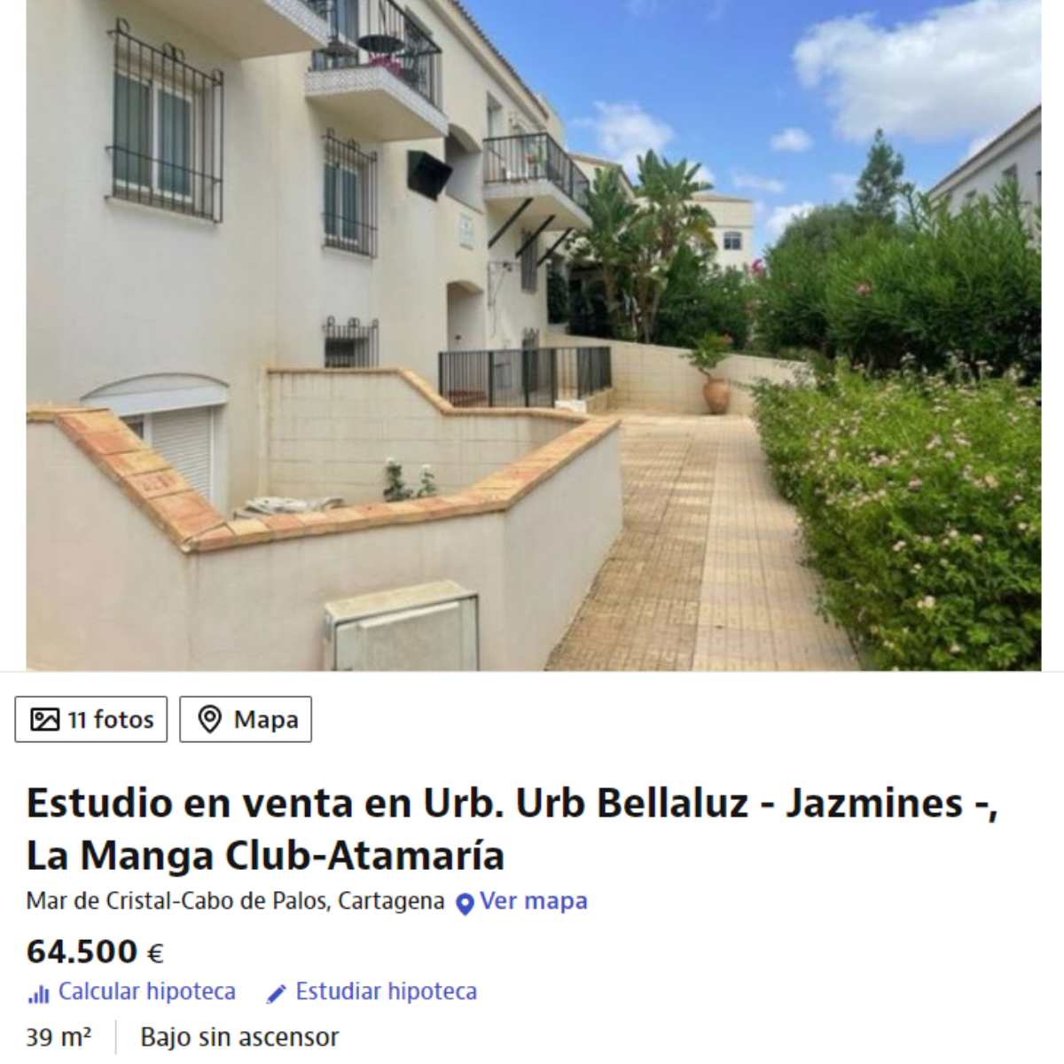 Estudio en venta en Cabo de Palos- Cartagena por un precio de 64.500 euros