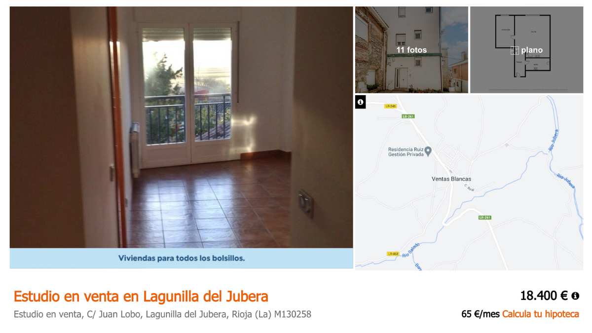 Estudio en venta en Lagunilla del Jubera (La Rioja) por un precio de 18.400 euros