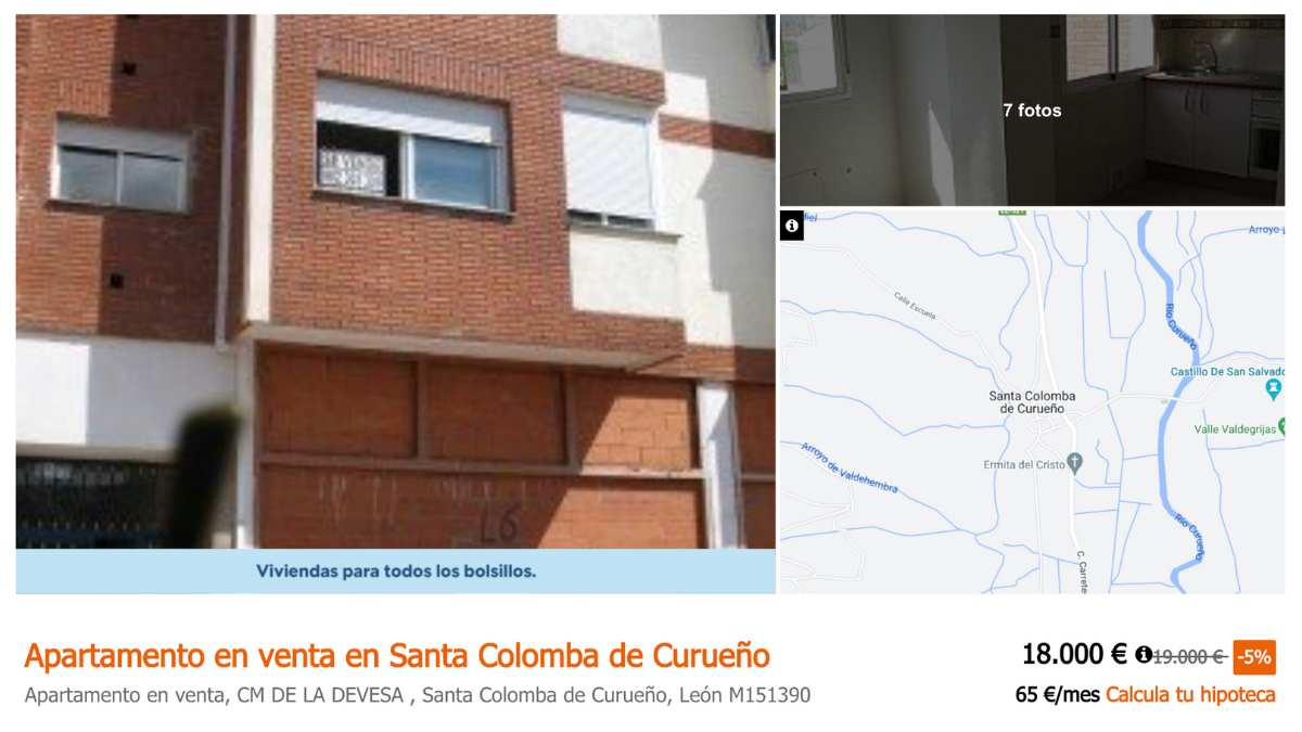 Apartamento en venta en Santa Colomba de Curueño (León) por un precio de 18.000 euros