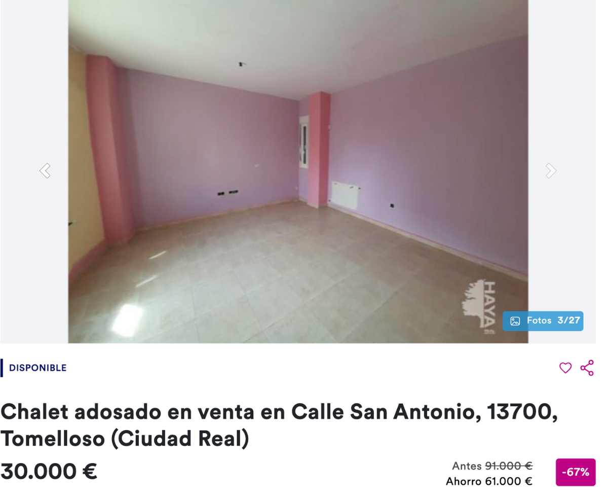 Chalet adosado en venta en Tomelloso (Ciudad Real) por un precio de 30.000 euros