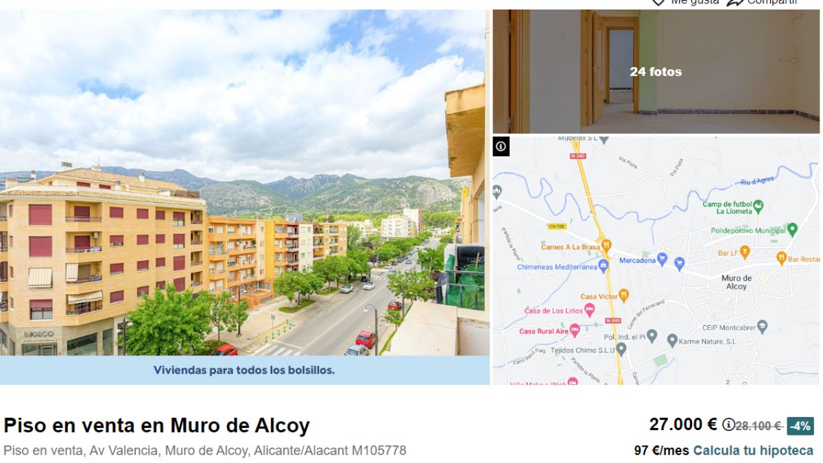 Piso en venta en Muro de Alcoy por un precio de 27.000 euros 