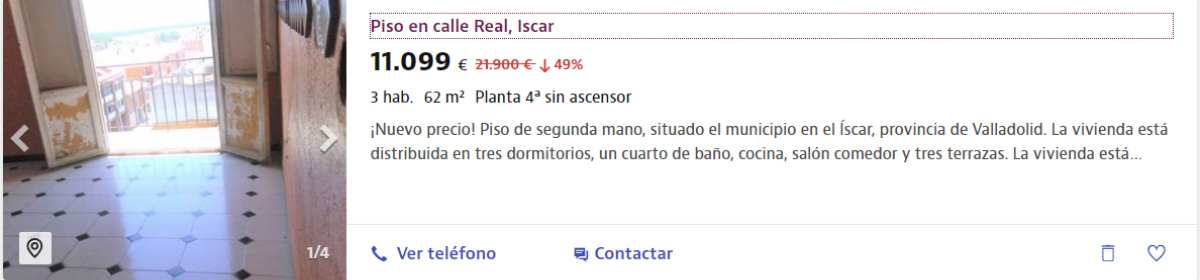 Piso en venta en Íscar por un precio de 11.099 euros