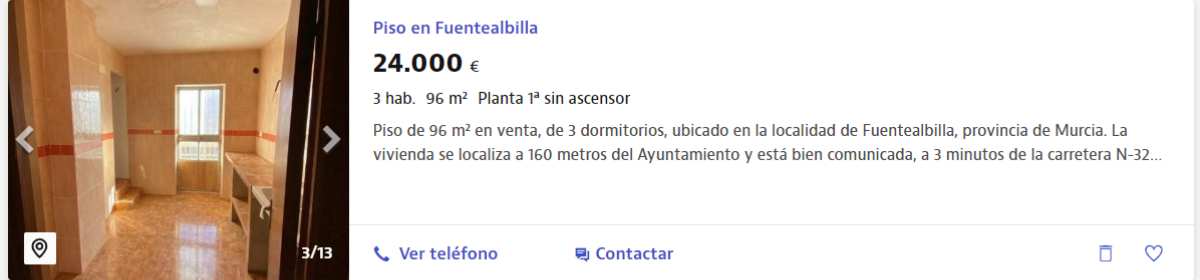 Piso en venta en Fuentealbilla por un precio de 24.000 euros 