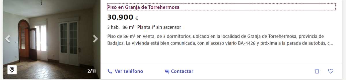 Piso en venta en Granja de Torrehermosa, por un precio de 30.900 euros 