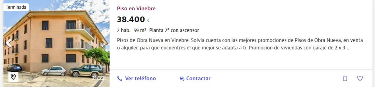 Pisos en venta en Vinebre por 38.400 euros 