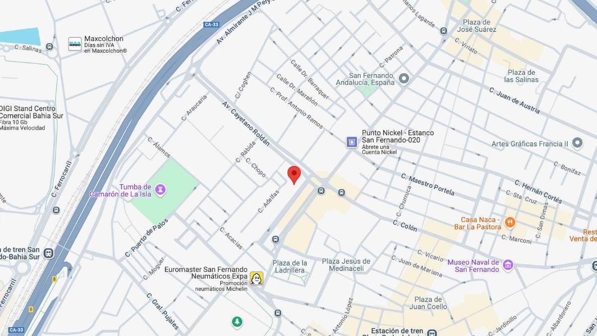 Localización de la vivienda de la Seguridad Social en San Fernando (Cádiz)
