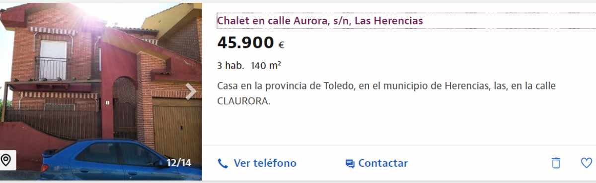 Casa adosada en venta en Las Herencias por un precio de 45.900 euros 