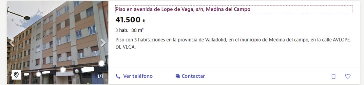 Piso en venta en Medina del Campo por un precio de 41.500 euros