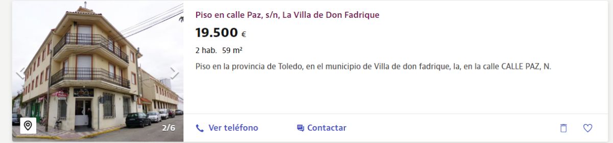 Piso en venta en La Villa de Don Fadrique por un precio de 19.500 euros