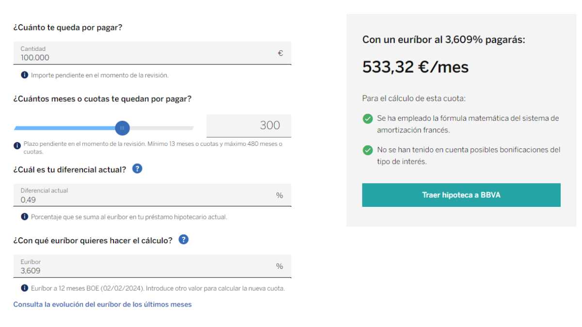 Calculo cuota variable de la hipoteca