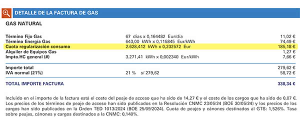 Imagen de la factura de gas