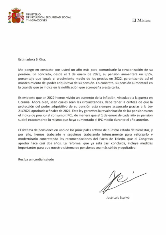 carta ministro subida pensiones