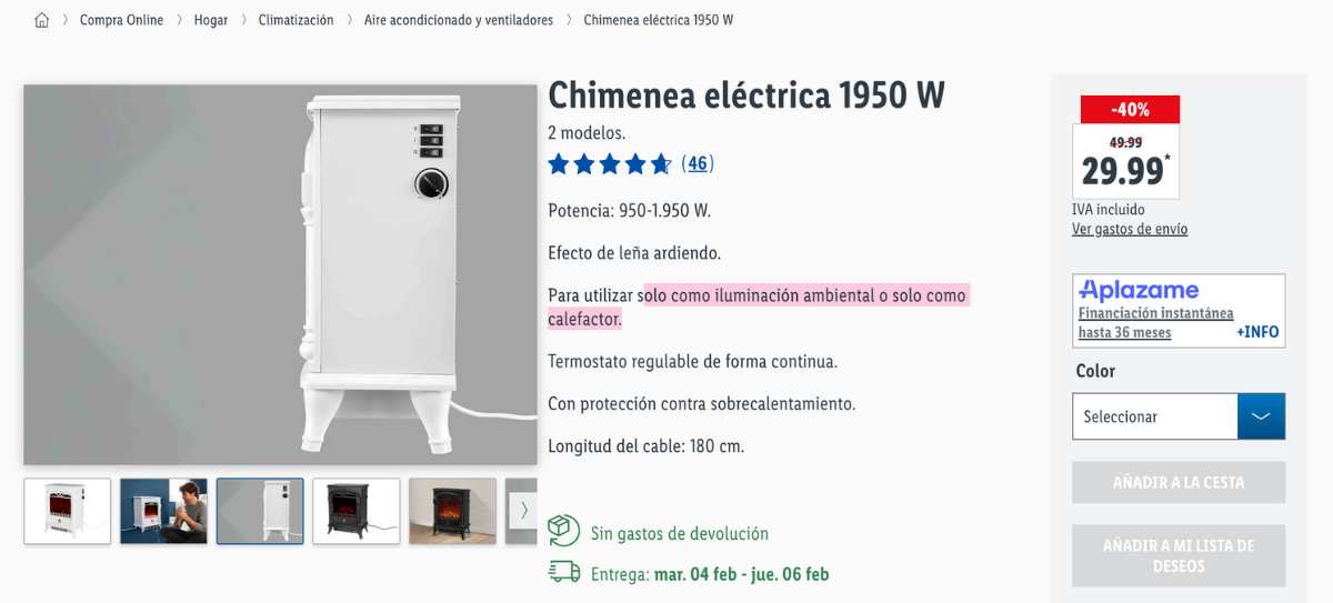 Chimenea eléctrica de Lidl