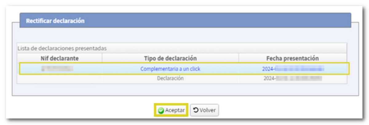 Declaración complementaria a un clic