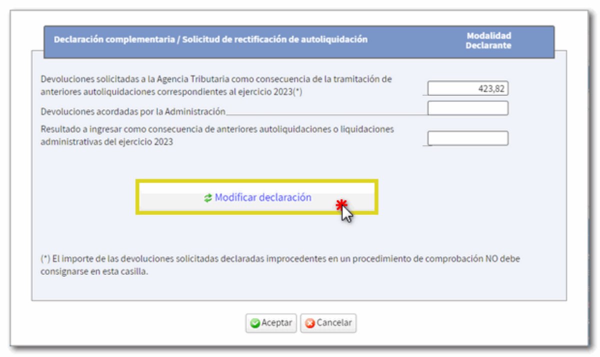 Modificar declaración complementaria