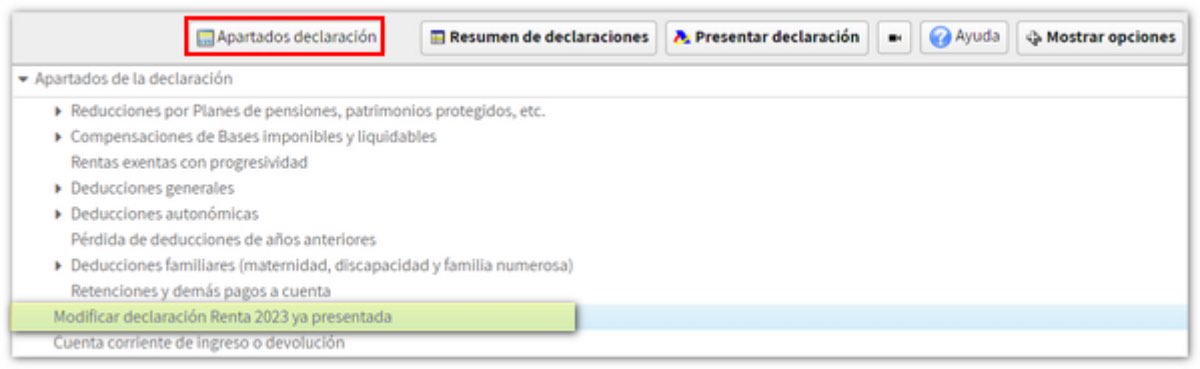Modificar declaración presentada