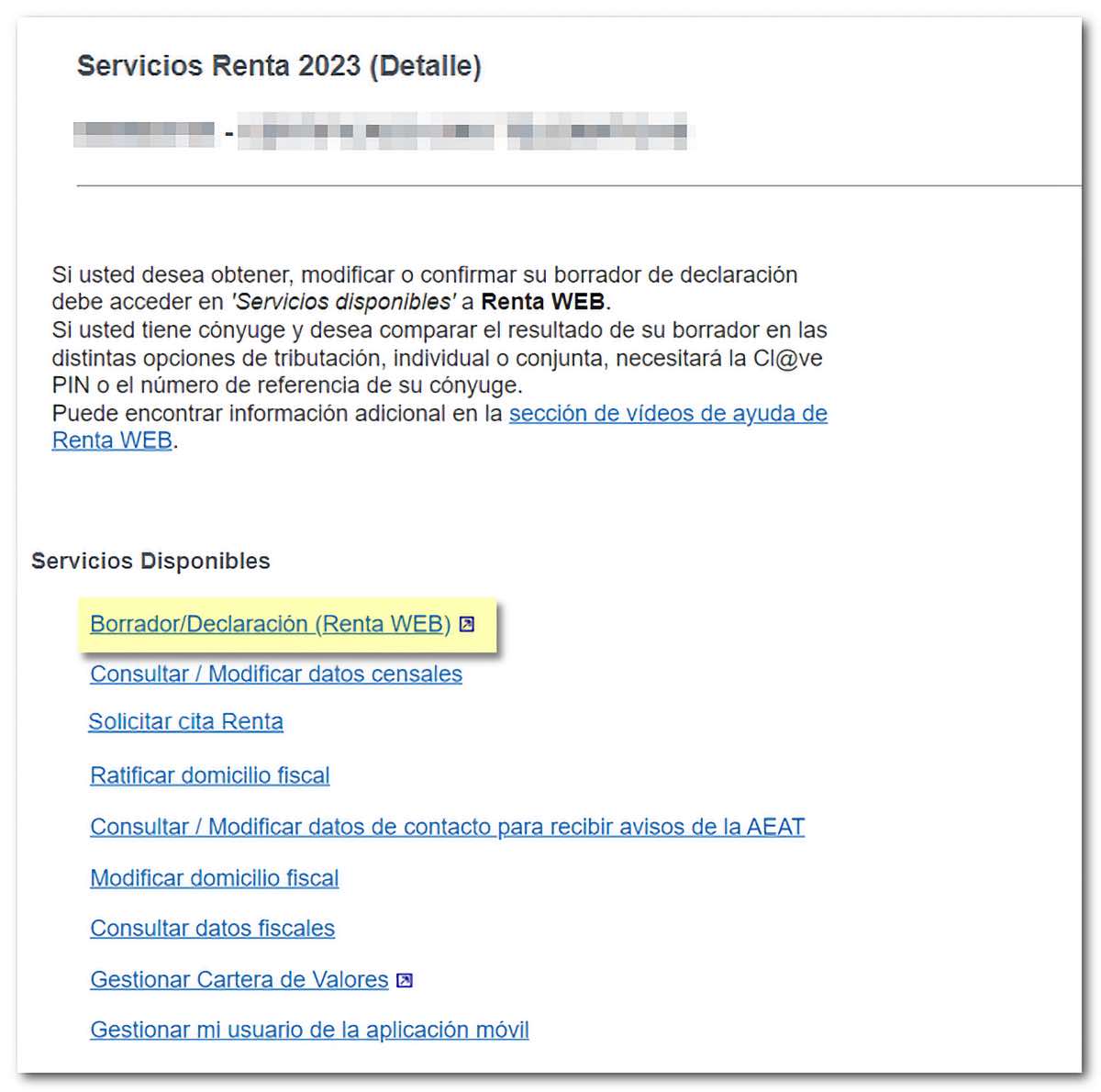 Tercer paso descargar borrador de la Renta