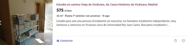 Estudio en alquiler en Madrid por un precio de 575 euros al mes 