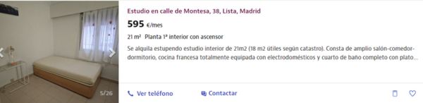 Estudio en alquiler en Madrid por un precio de 595 euros al mes 