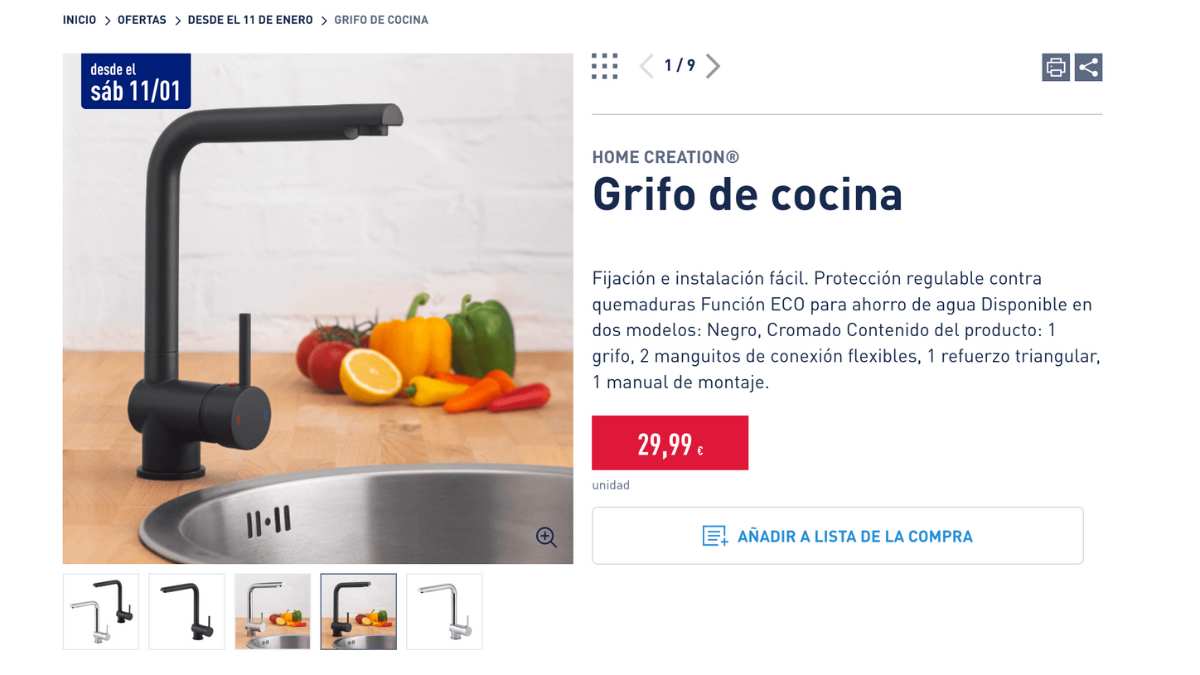 Grifería de cocina negra de Aldi