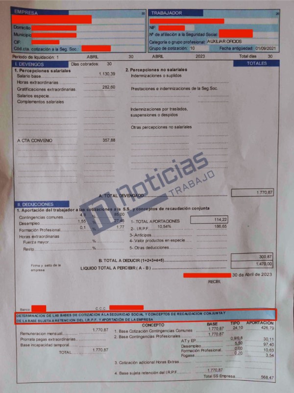Nómina real de un trabajador