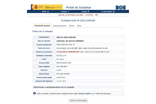 Búsqueda en el portal de subastas del BOE