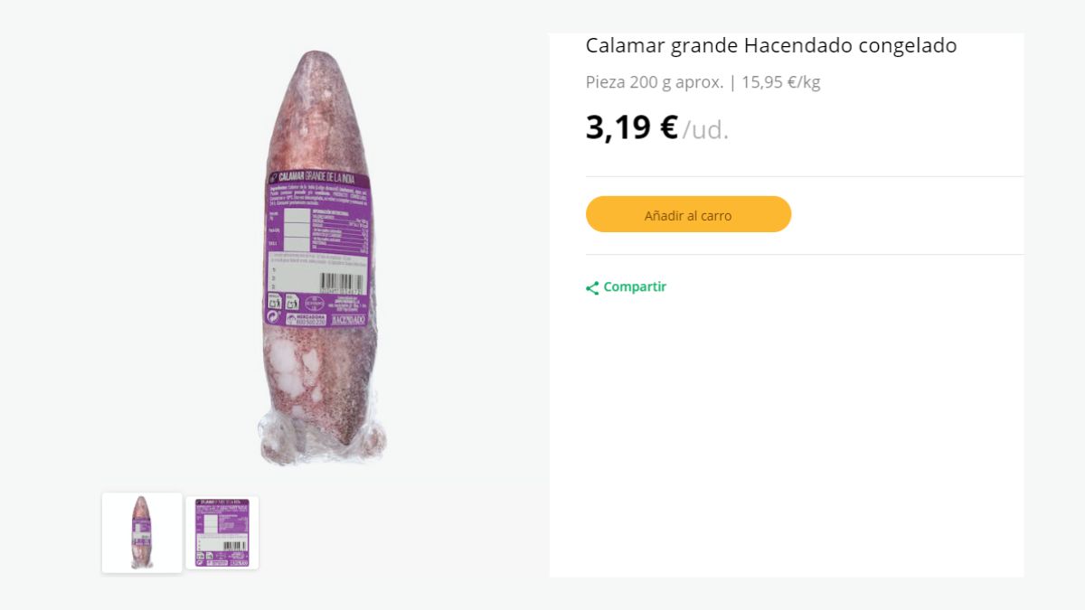 Calamar congelado a la venta en Mercadona 