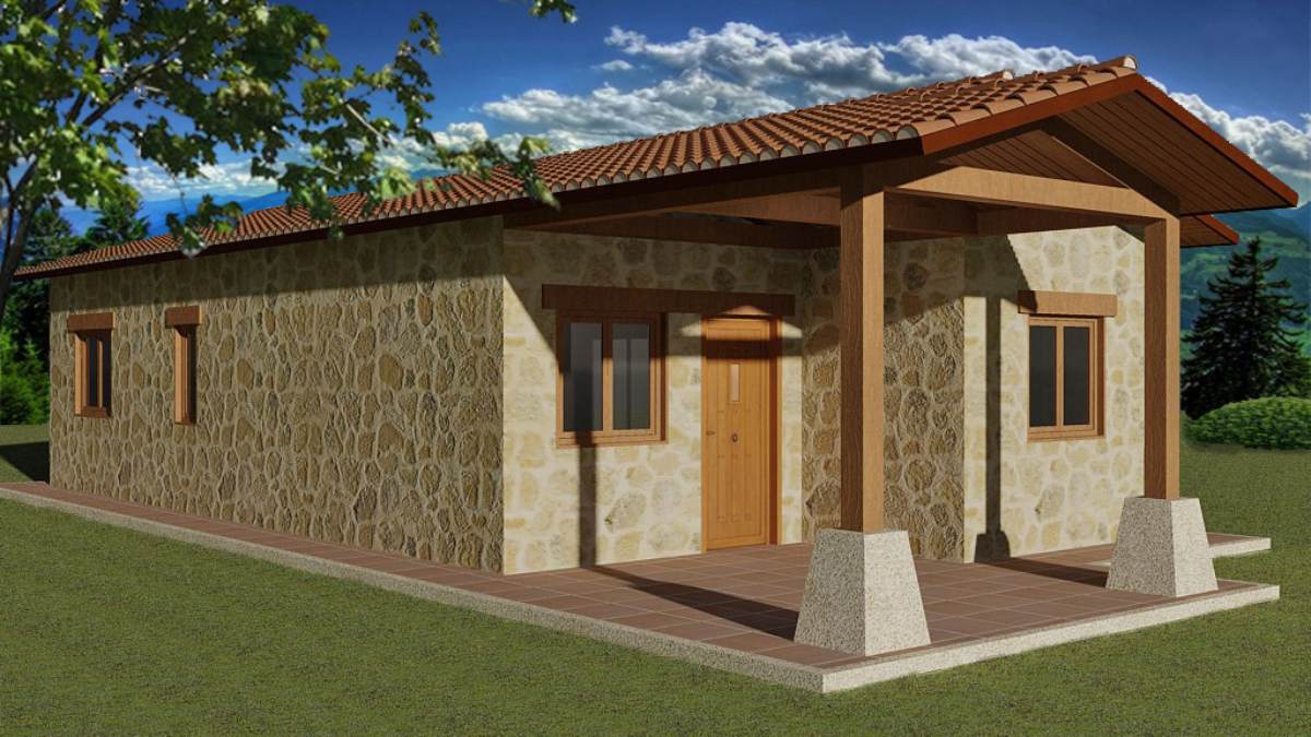 Fachada de casa prefabricada piedra