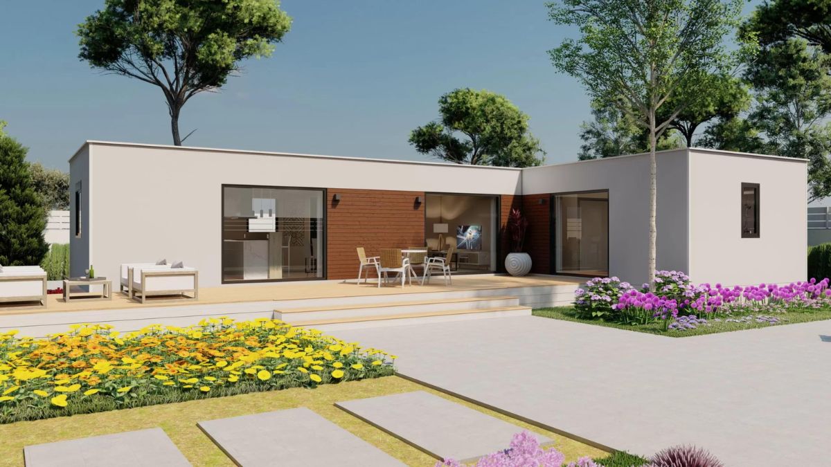 Fachada de una casa prefabricada 