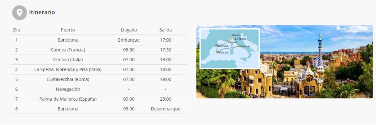 Itinerario crucero
