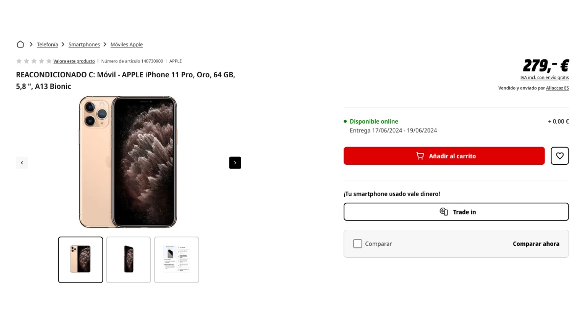 Móvil iPhone 11 Pro rebajado en MediaMarkt