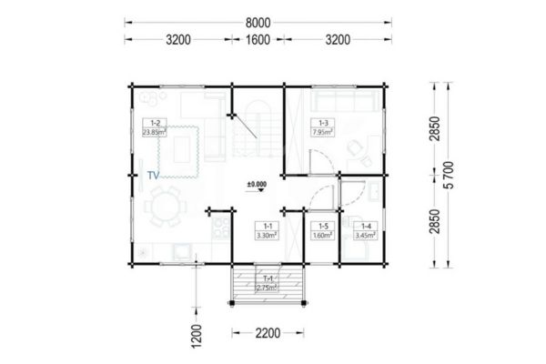 Plano primera planta casa prefabricada Emma 
