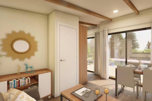 Salón de la casa prefabricada 'Denia'