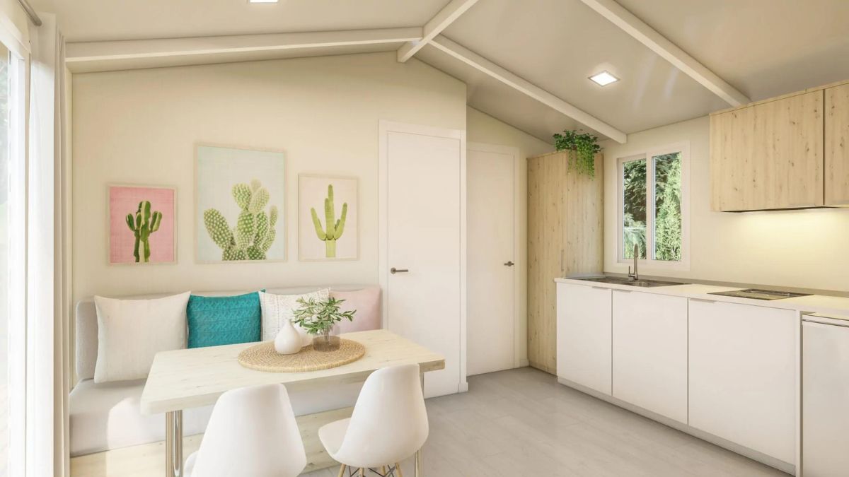 Salón-cocina casa prefabricada family | Alucasas
