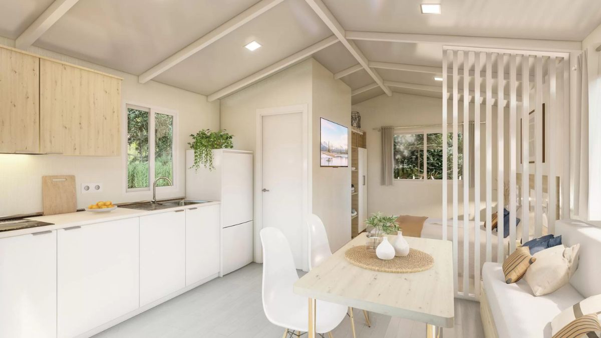 Salón-comedor de la casa prefabricada 'Duna'