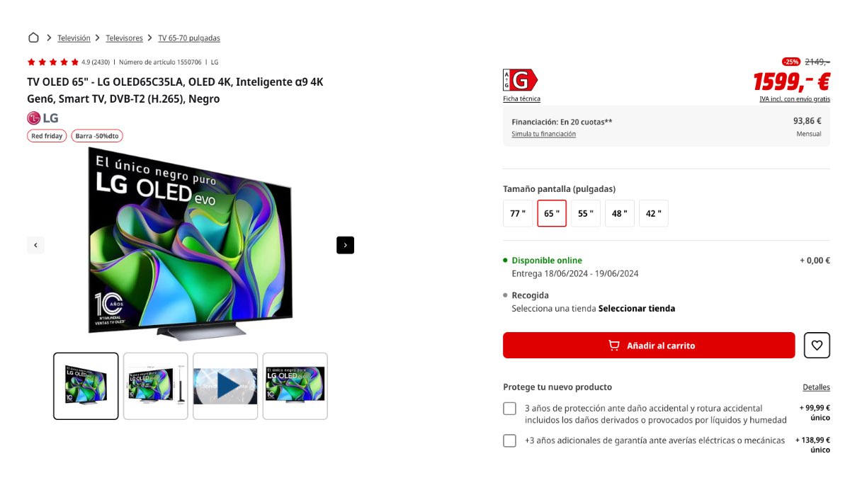 Televisión OLED de LG rebajada en MediaMarkt